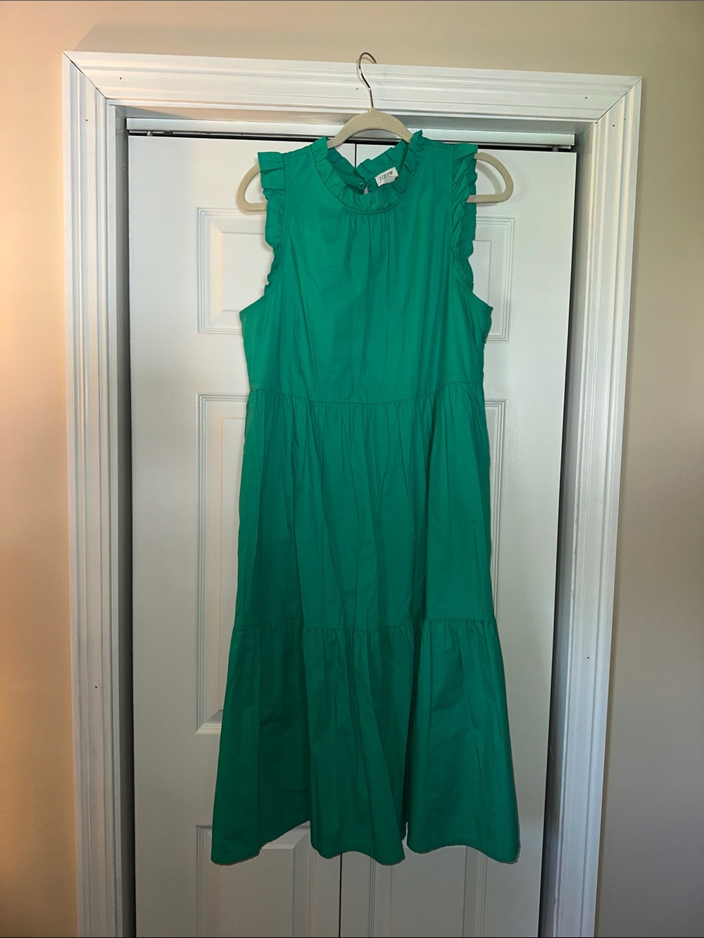 JCrew Sleeveless Ruffle Neck Tiered Dress in Green
